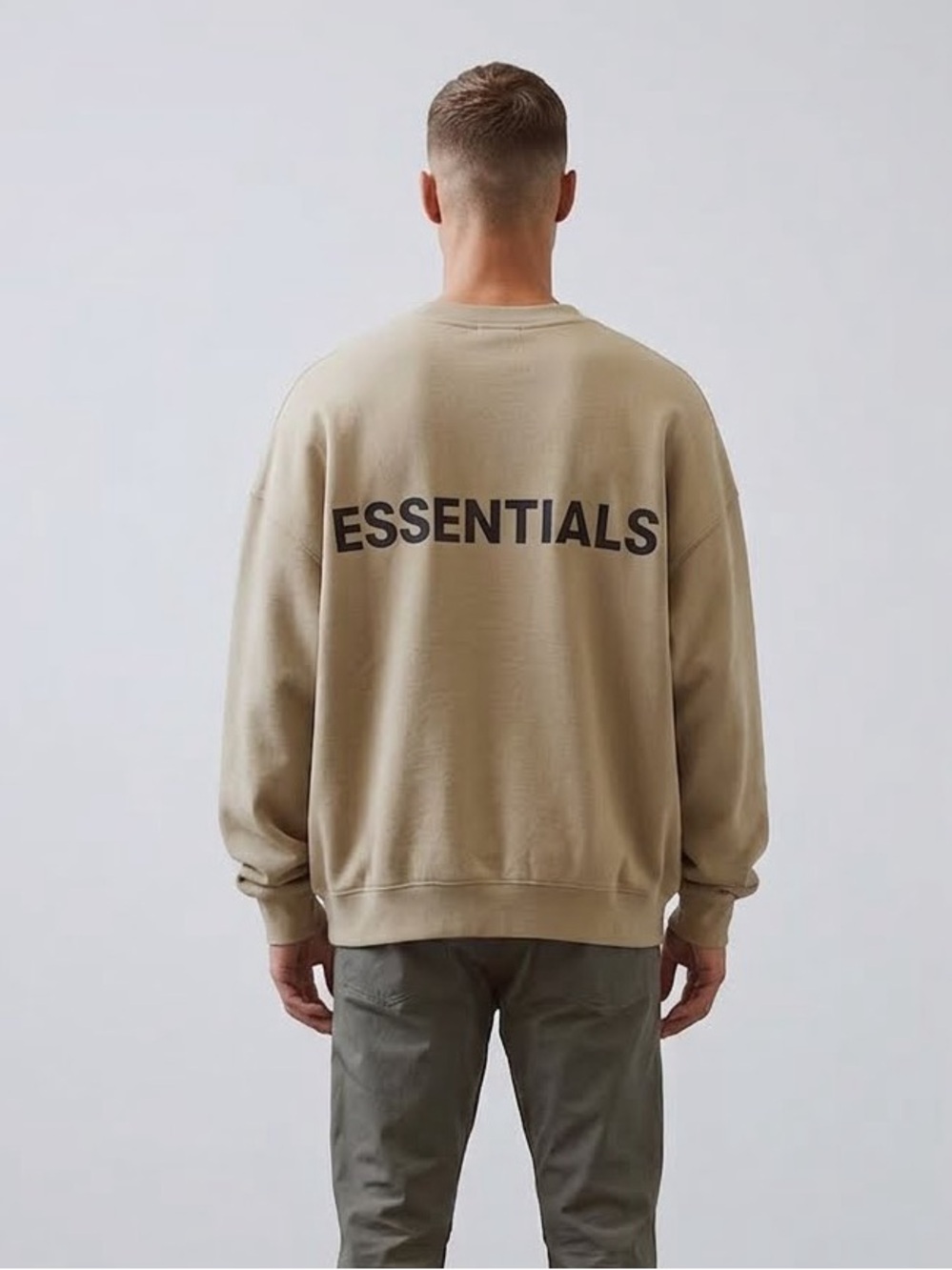 Fear of God ESSENTIALS Beige Crewneck Sweatshirt with Back Logo